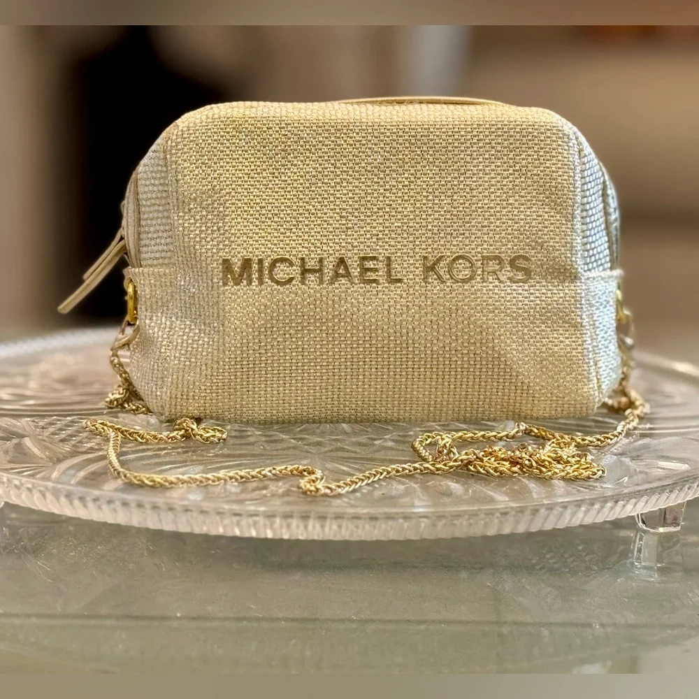 Michael Kors Shimmering Cream Gold Pouch with golden sling